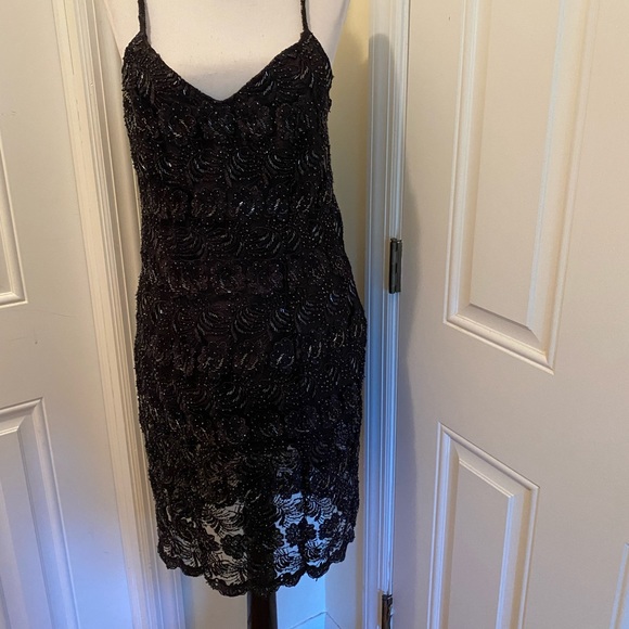 Bags Milo Black Sequence Spaghetti strap Cocktail Gown Sz L - Picture 14 of 16
